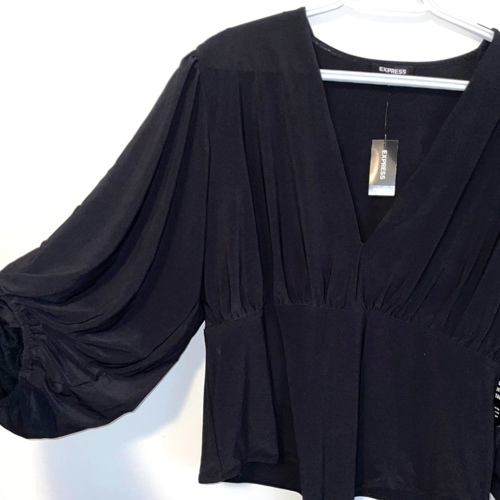 Express XL Black Balloon Sleeve Body Suit NWT
